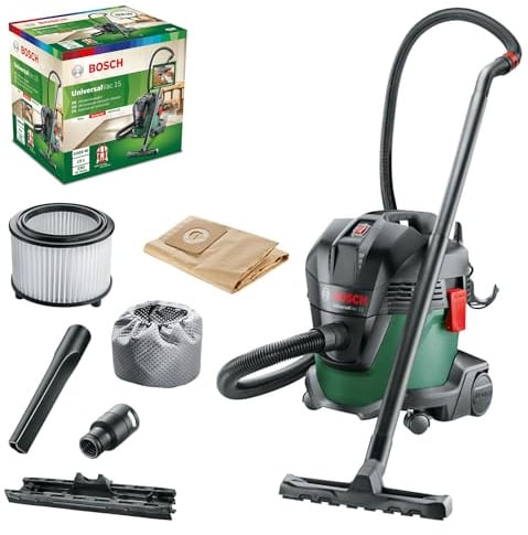 Bosch Nass- und Trockensauger UniversalVac 15 im Set mit fünf Papierfilterbeuteln (1000 Watt, 15 Liter Behältervolumen, im Karton)