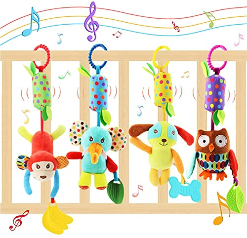 Evance Kinderwagen Spielzeug, 4Pcs Baby Hängespielzeug mit Rassel, Hängendes Rassel Spielzeug, Anhänger Spielzeug für Kinderwagen, Babybett (Konzentrationstraining l um das Baby zu beruhigen)
