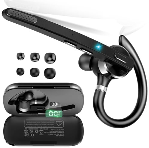 Thunelec Bluetooth Headset V5.3, Wireless Freisprech Telefon mit CVC 8.0/ENC Dual Mic, APTX, Mute Zwei-Geräte-Verbindung Headset Handy, 90 Std Spielzeit Bluetooth Ohrhörer mit Ladebox Hellgrau