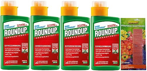 Celaflor 4 X 400 ml Roundup Express Konzentrat +30er Gartenkrone Düngestäbchen (Unkrautvernichter), Grün