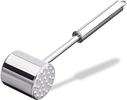 Relaxdays Profi Fleischklopfer, doppelseitig, silber | Fleischhammer für Schnitzel, Steak, 28cm lang, rostfrei, Edelstahl