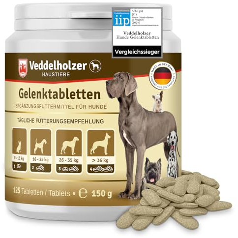 Veddelholzer VERGLEICHSSIEGER 2024 Hunde Gelenktabletten mit Grünlippmuschel Hund MSM & Teufelskralle Glucosamin & Kollagen 125 Kapseln Hunde Leckerlis