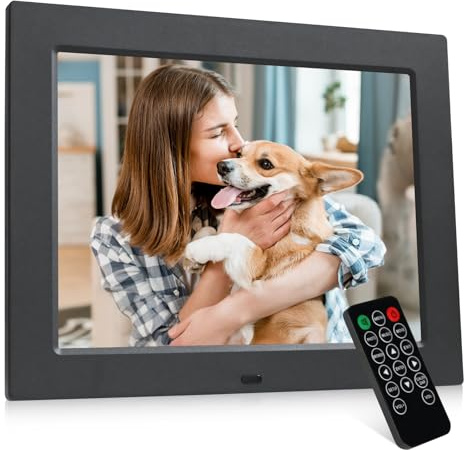 TSITSC 8.7 Zoll Digitaler Bilderrahmen, 1024 * 768 IPS-Bildschirm Elektronischer Bilderrahmen Kalender/Uhrfunktion/Musik/Foto-/Videoplayer mit Fernbedienung, unterstützt USB/SD-Karte (Schwarz)