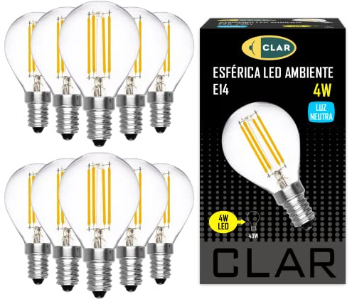 CLAR - E14 LED 4000k, Glühbirne E14, Leuchtmittel, Birne 4W (Pack 10)