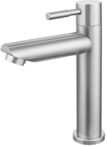 LOVHAUS Kaltwasserhahn Gäste Wc, Wasserhahn Kaltwasser für Kleine Waschbecken, Edelstahl Kaltwasserhahn mit 60 Cm Schlauch, Auslauf Höhe 110 Mm Kaltwasser Armaturen für Badezimmer and Handwaschbecken