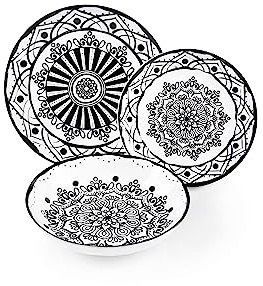 Excelsa Boheme Noir Teller-Set, 18-teilig, Porzellan, Schwarz