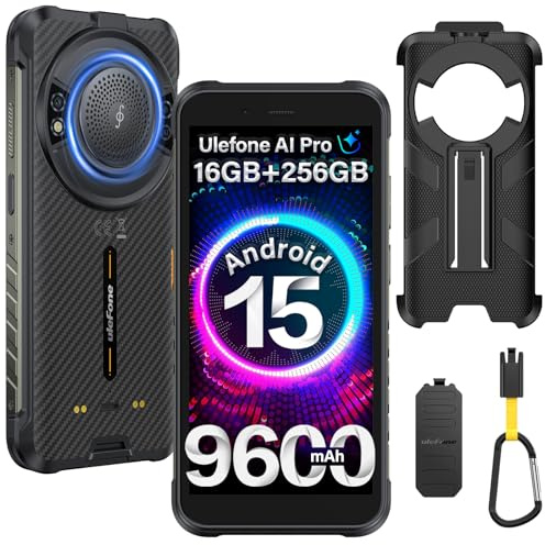 Ulefone RugKing Outdoor Smartphone Android 15 AI Rugged Handy, 9600mAh 16GB + 256GB/SD-2TB, Octa-Core 50MP + 8MP 5,99 Zoll mit 126dB Lautsprecher, Taschenlampe/3 Kartenfächer/IP68/IP69K/OTG/NFC/GPS