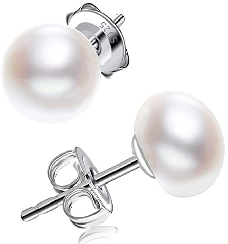 Perlenohrringe Silber 925 Sterling Silber 8mm Button weiß Süßwasser Perlen Ohrstecker Damen