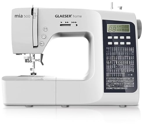 Digitale Nähmaschine GLAESER® home mia 500 300 Stich-Varianten Doppelnadel LED Display Einklappbarer Griff Einschnapp-Automatik Nähfuss Doppelnadel-Funktion Elektronische Start-Stopp-Funktion