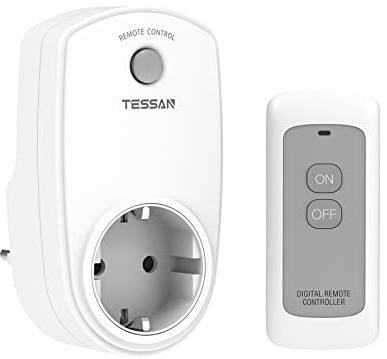 TESSAN Funksteckdosen mit Fernbedienung, Steckdose mit Fernbedienung 25M Reichweite, Selbstlernfunktion, Funk Steckdose, Funksteckdose Kompatibel Innen Lichterketten und Haushaltsgeräte,Weiß