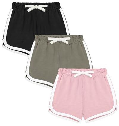 KEREDA Kurze Hose Mädchen Shorts Kinder Sporthose Sommer Turnhose Radlerhose 7-12 Jahre 2/3er-Pack Schwarz/Grau/Rosa 7-8 Jahre