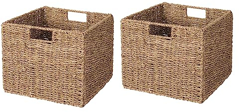 2er-Set Kallax Expedit Regal Korb/Kallax Korb Geflochten / 30 x 30 x 25H cm/Seegras Regalkorb/Faltkorb Flechtkorb/Regalbox Storage Box/Aufbewahrungskorb Regalkorb Faltbar
