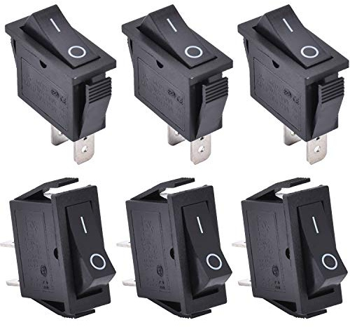 APIELE 6 Stücke Kippschalter, 2 Position EIN-Aus mit SPST 2 Pins Wippschalter,250V 16A Taste Rocker Kippschalter Für Häuser, Industrie,DIY KCD3-101(EIN-Aus Schwarz)