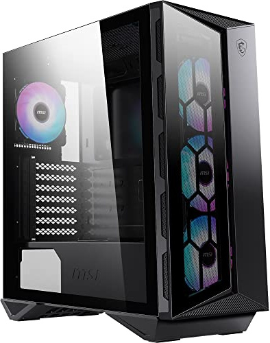 MSI MPG GUNGNIR 110R Mid-Tower PC-Gehäuse - Gehärtetes Glas, unterstützt ATX, M-ATX & Mini-ITX, 4X 120mm ARGB Lüfter mit Hub Controller, magnetischer Staubfilter, USB 3.2 Gen 2x2 Typ-C, Gen 1 Typ-A