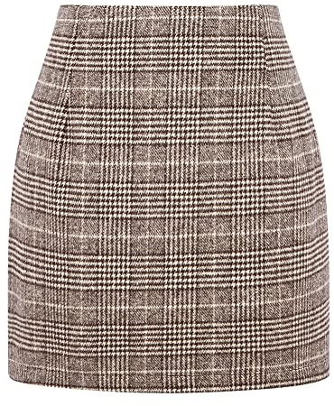 Kinghua Damen-Bleistiftrock aus Wolle, kariert, für Herbst und Winter, hohe Taille, figurbetont, Bleistiftrock, Kaffee Neu, Mittel