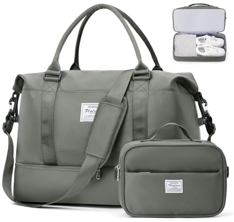 Reisetasche Damen Handgepäck Tasche Sporttasche mit Kulturbeutel Weekender Bag Schwimmtasche Wasserdicht Travel Duffle Bag Fitnesstasche Trainingstasche Krankenhaustasche mit Schuhfach,C2-Grün