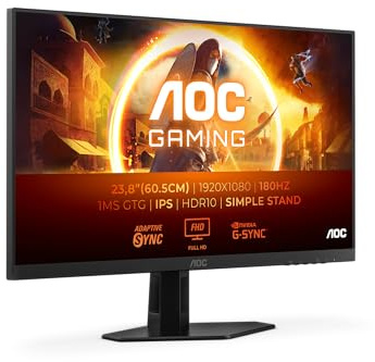 AOC 24G4XED 23.8 Zoll FHD Gaming Monitor, 180Hz, Fast IPS Panel, 0.5ms MPRT, Adaptive Sync, HDR10, G-Sync Compatible, Lautsprecher,(1920x1080 HDMI 2X 2.0 DP 1x 1.4) Schwarz