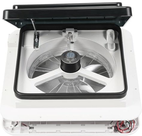 GEARHERO 12V Dachventilator mit LED Licht für Wohnmobil Camper, IP68 Abluftventilator 28x28cm, Leiser RV Lüfter 20–65dB, Belüftung für Wohnwagen, Dachlüfter Fenster 36x36cm Entlüftung