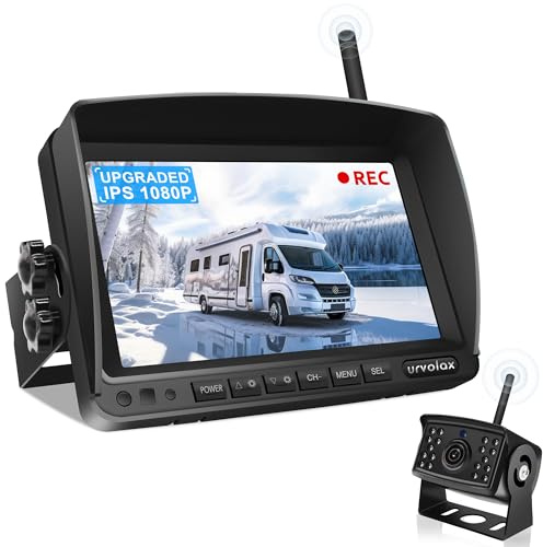 URVOLAX Rückfahrkamera Kabellos: 7 Zoll Monitor IP69K wasserdichte Auto Rückfahrkamera Funk - 1080P HD Videoaufzeichnung Nachtsicht Weitwinkel - für Wohnmobil Wohnwagen Anhänger LKW (UR61X)