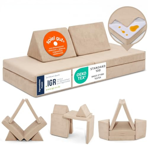 Linodino® Spielsofa | Kindersofa aus Schaumstoff Softbausteine - Kindercouch & Kuschelecke im Kinderzimmer | Stapelsteine für Kinder | Oeko-TEX 100 Zertifiziert | Strand Beige