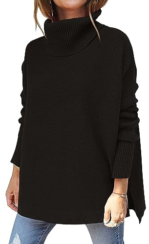 Hormtaer Pullover Damen Winter Rollkragenpullover Warm Oversized Strickpullover Rollkragen Stricken Pulli Grobstrickpullover Sport Sweatshirt Casual Lose Langarm Oberteile (A Schwarz, XL)