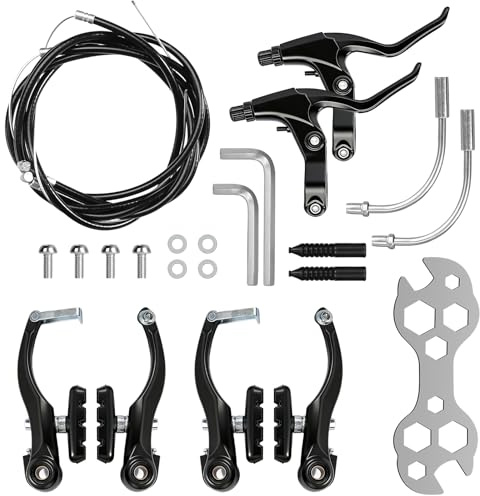 DELAESI Fahrradbremsen Fahrrad Bremsen Set Schwarz V-Brake mit Bremszug Bremshebel Bremsbeläge Universal Aluminium Bremsen Fahrrad für die Meisten Fahrräder
