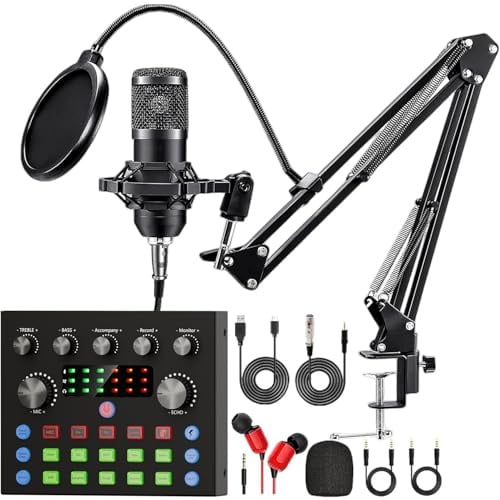 Podcast Mikrofon Bündeln – komplettes Aufnahmestudio mit Mikrofon, Stimmenverzerrer und Podcasting Ausrüstung für Live-Streaming (YouTube, TikTok), Podcast, Aufnahme, Gesang,Gaming,PC/Laptop