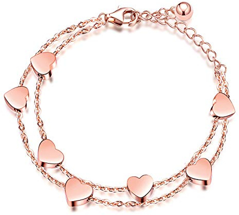 Feilok Damen Layered Armband Herzen Armkette Doppelt Kette Armband Hauchzarte Armkette aus Edelstahl für Frauen Mädchen