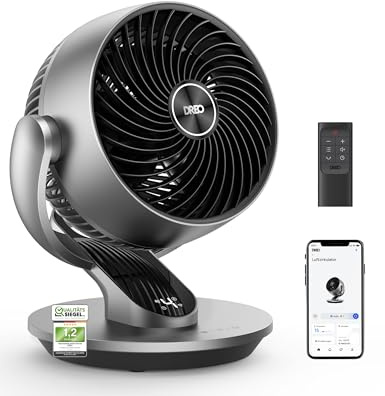 Dreo 28dB Leiser Smart Tischventilator für Schlafzimmer Büro, Ventilator mit Fernbedienung Kühlung 21M Windentfernung 4-Geschwindigstufe 5 Modi 12H Timer 90° Auto 120° Manuell oszillierend, Lynx S