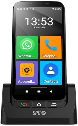 SPC Zeus 4G PRO + Gehäuse - Smartphone für Senioren | Einfacher Modus mit XXL-Symbolen | SOS-Taste, Fernkonfiguration | 4GB RAM, 64GB ROM, Android 11, 13MP Kamera, Ladestation, 5,5, Schwarz