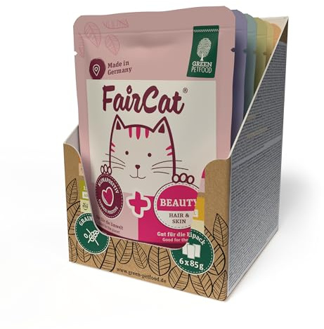 Green Petfood FairCat Multipack (6 x 85 g) | Adult | Premium Nassfutter für ausgewachsene Katzen | 6 verschiedenen leckere Sorten im Multipack | getreidefrei | Katzenfutter nass | 6er Pack