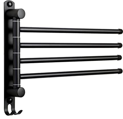 JSVER Edelstahl Handtuchhalter Bad Schwenkbar 4 armig Handtuchstange Wandmontage 34CM Handtuchhaltern Gebürstet für Küche, WC, Garderobe und Bad,Schwarz