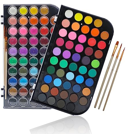 Artecho Aquarellfarben 48 Farben mit 3 Pinsel und 1 Palette, Tragbar und Einfach zu Bedienen, Ideal für Künstler, Hobbymaler, Schule, Kunstunterricht.