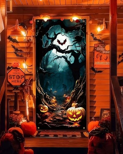 YUSPENYE Halloween Kürbis Geist Tür Gruselige Abdeckung Halloween Party Dekoration Schild für Haustür