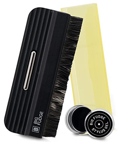 BIG FUDGE Schallplatten Reinigung Plattenbürste & Stylus Gel - Plattenspieler Zubehör - Antistatischer Vinyl Reiniger - Schallplattenbürste - Schallplatte Zubehör Set - Schallplattenreiniger