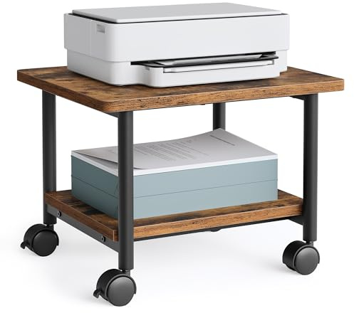 VASAGLE Druckertisch mit Rollen, 2-stufiger Druckerständer | Aufbewahrungsregal, für Büro Arbeitszimmer, vintagebraun-tintenschwarz, Barnet Kollektion OPS002B01