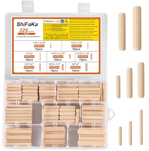 225 Stück Holzdübel Set, Holzdübel 6mm 8mm 10mm, Holzstopfen Dübelstangen, Holzübelstifte, Holznadeln konisch und gerippt für Möbel Basteln Heimwerken Holzarbeit Zubehör(M6 M8 M10)