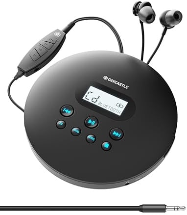 OAKCASTLE CD100 Tragbarer CD Player Mit Bluetooth | 12 Stunden Akkulaufzeit Wiederaufladbar | Discman für Auto und Kinder