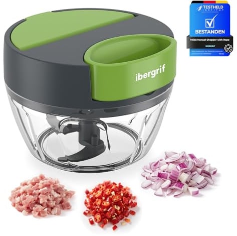 Ibergrif M502 Zwiebelschneider Manuell, Multifunktionaler Zwiebel Zerkleinerer, Multizerkleinerer mit Einfüllöffnung, BPA-Frei, Easy Pull Zerkleinerer Manuell für Gemüse, Fleisch, Nüsse