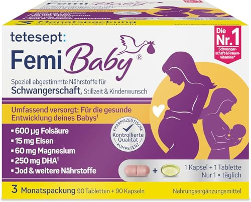 Tetesept FemiBaby Kapseln + Tabletten für Schwangerschaft, Stillzet und Kinderwunsch, 90 St. Portionen