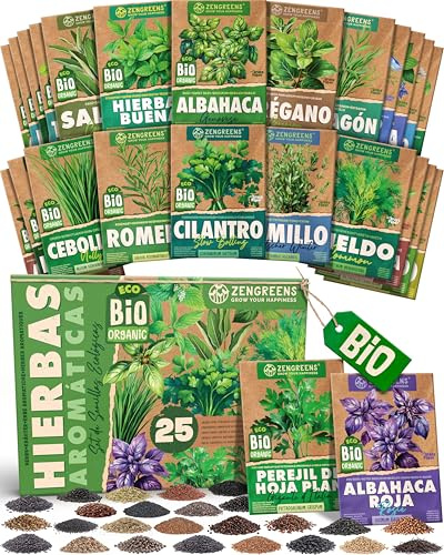 ZenGreens® - Bio Kräutersamen im 25er Set - 25 Kräuter Samen für den einfachen Anbau im Garten, Balkon oder Hochbeet - Pflanzensamen - Saatgut