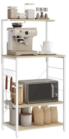 WOLTU Küchenregal Standregal, Mikrowellenhalter Bäcker Regal Haushaltsregal, Helle Eiche+Weiß, 60 x 123 x 40 cm