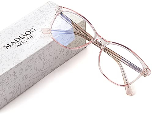 Madison Avenue Blaulichtfilter Brille Damen, TR90 Blaulichtbrille, Computerbrillen zum Spielen, Metallscharnier Brille Blaulichtfilter ohne Sehstärke