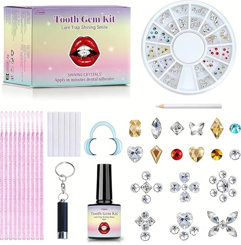 Tpyag Tooth Gem Kit,Zahn Edelstein Set,DIY Krystal Dekoration für Zahn,Shinning Tooth Abnehmbare Zahn Ornamente,Schmuck Zubehör für Zahn mit Kleber,Für Party Daliy Leben,Zahnschmuck Kleber(B)