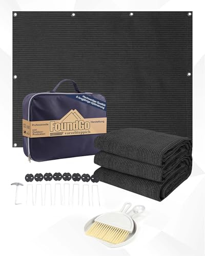 FoundGo Vorzeltteppich mit Ösen [280g/m² HDPE] Camping Teppich Outdoor Vorzeltboden inkl. Tragetasche Stahlnägel & Kleiner Besen Anthrazit 250x300cm
