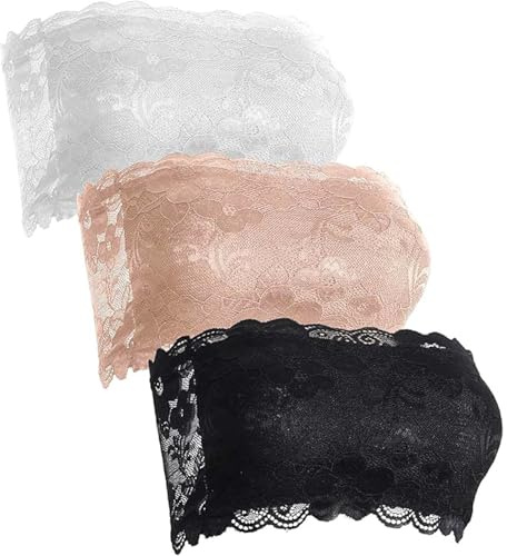 SZSMW 3 StüCk Bandeau BH TräGerlos - Kombinierbar Mit Jacke,Weste, Hemd | Spitzen Bustier Damen - TräGerloses Bustier - Geeignet FüR Strandurlaub, Freizeitreisen,Yoga,Tanz,oder Alleine Tragen