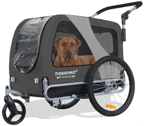 DOGGYHUT® Premium Large 2 in 1 Hundefahrradanhänger & Jogger bis 35 kg Hundeanhänger Fahrradanhänger für Hunde mittelgroße und große Hunde 80105 (GRAU/SCHWARZ)