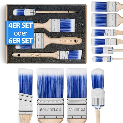 Colorflow Pinselset 4-teilig – Malerpinsel & Flachpinsel für Lack, Wandfarbe & Kreidefarbe – Lasurpinsel & Pinsel Holzlasur Set für Holz & DIY – hochwertiges Set für Profis & Heimwerker
