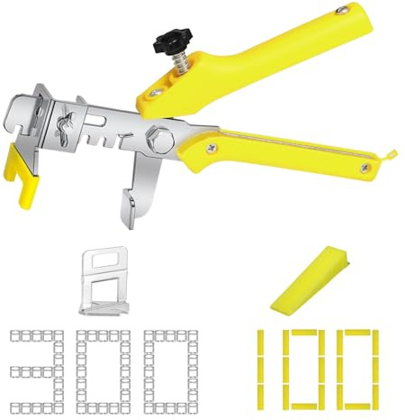 Fliesen Nivelliersystem 3 mm, 300 Zuglaschen 100 Keile und Zange Verlegehilfe Set für Wand, Fliesenverlegung Satz und Bodenfliesen Nivellierset für präzises Fliesenlegen