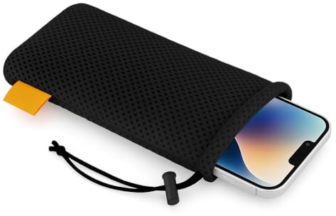 wortek Universal Handytasche Nylon Mesh 18,5 x 9cm Handy Tasche Handysocke für gängige Smartphone bis 6,5 Zoll – Handy Zubehör Mesh Beutel Kopfhörer Smartphonetasche schwarz